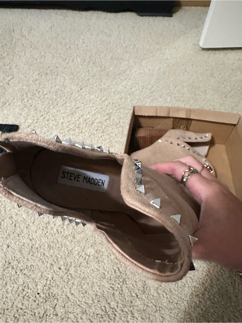 Steve Madden Taupe Suede Studded Slip-On Mules